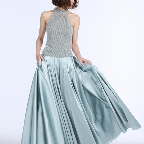 PLEATED SOFT TAFFETA BALLGOWN SKIRT LIGHT BLUE - Picture 2 of 7